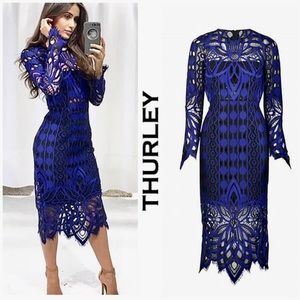 NWT Thurley Nightfall Lace Overlay Crochet Midi Sheath Dress